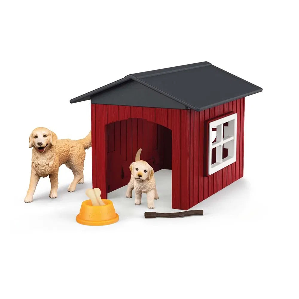 Schleich Farm World 42722 Koirankoppi ja kaksi kultaisetnoutajat -  Ennakkotilaus tuote