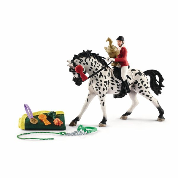 Schleich Horse Club 41434 Knabstrup hevonen Nikita ja ratsastaja Elina